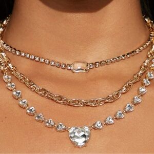 Fashion Nova Gold and Silver Heart Necklace Set NWT
